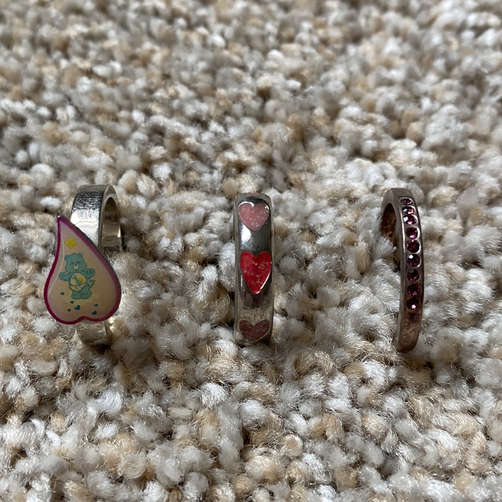 Care Bear, Enamel Hearts, and Amethyst Plated Ring Assortment